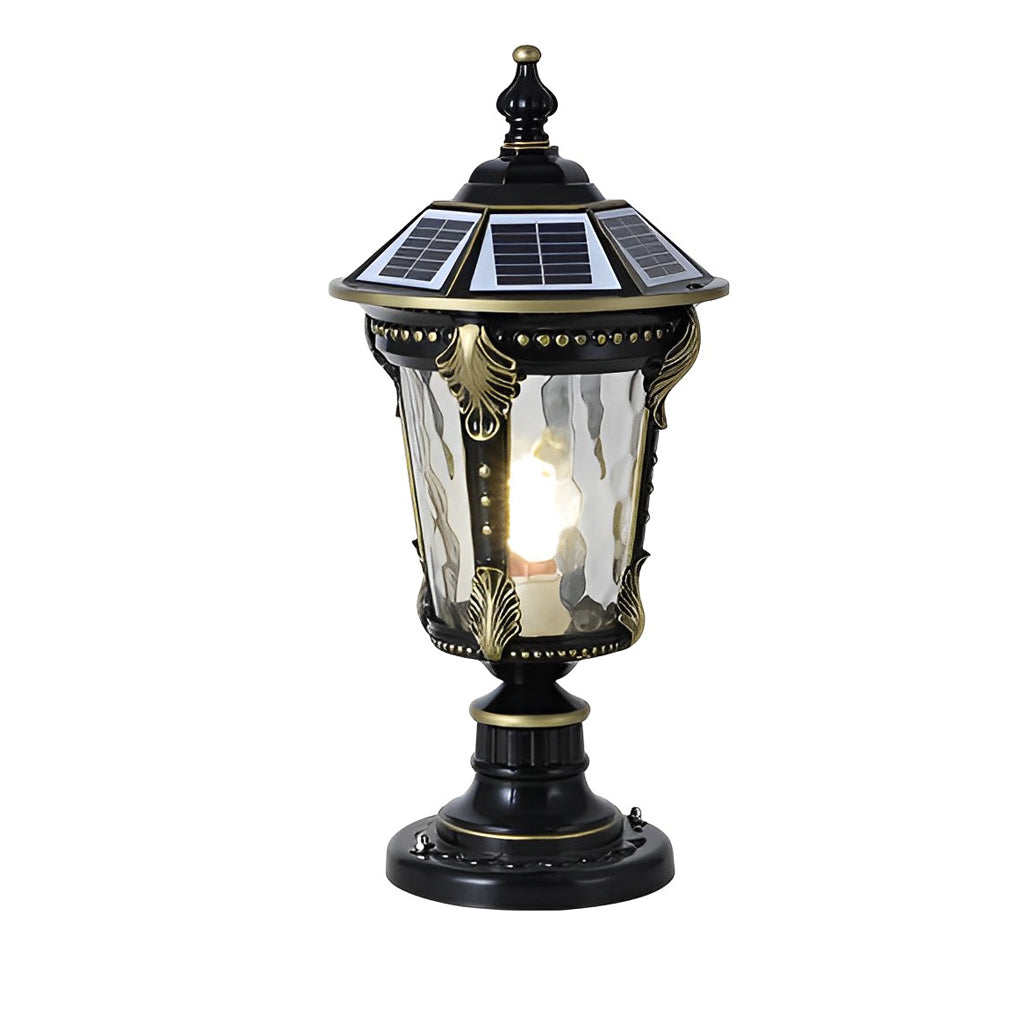 Retro Outdoor Fence Post Light — Die-Cast Aluminum & Glass, Solar/Hardwired, IP55, 3W, Remote, 3-Step Dimming, 9.4"×19.3"