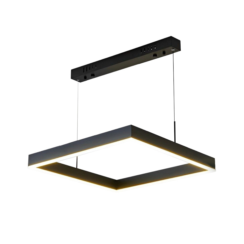 Modern Square LED Chandelier — Black Aluminum, 3-Layer Stepless Dimming, Remote Control