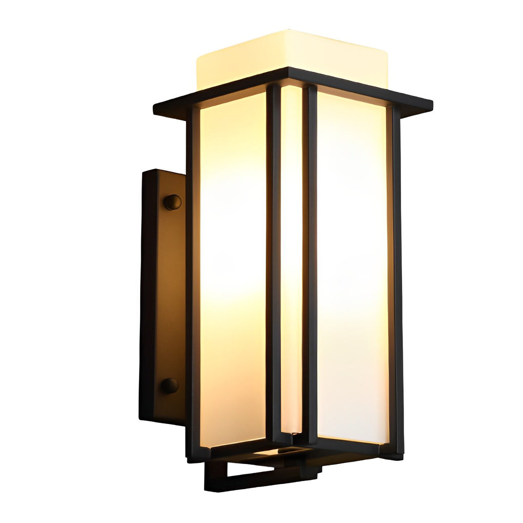 Retro Square Outdoor Wall Sconce — Matte Black Iron, Milky Glass, LED E27, Waterproof