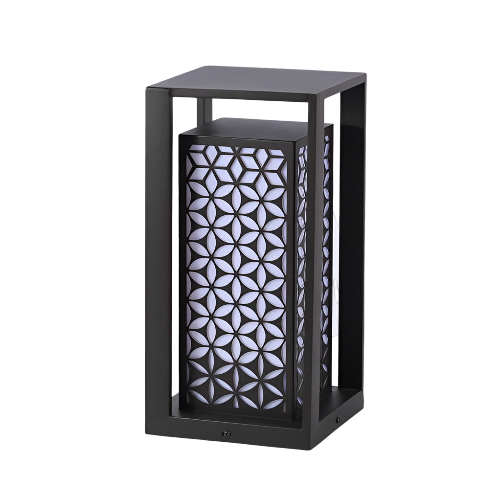 Floral Vintage Outdoor Bollard Path Light — Galvanized Steel & Acrylic, E27, IP65, 10W, Black