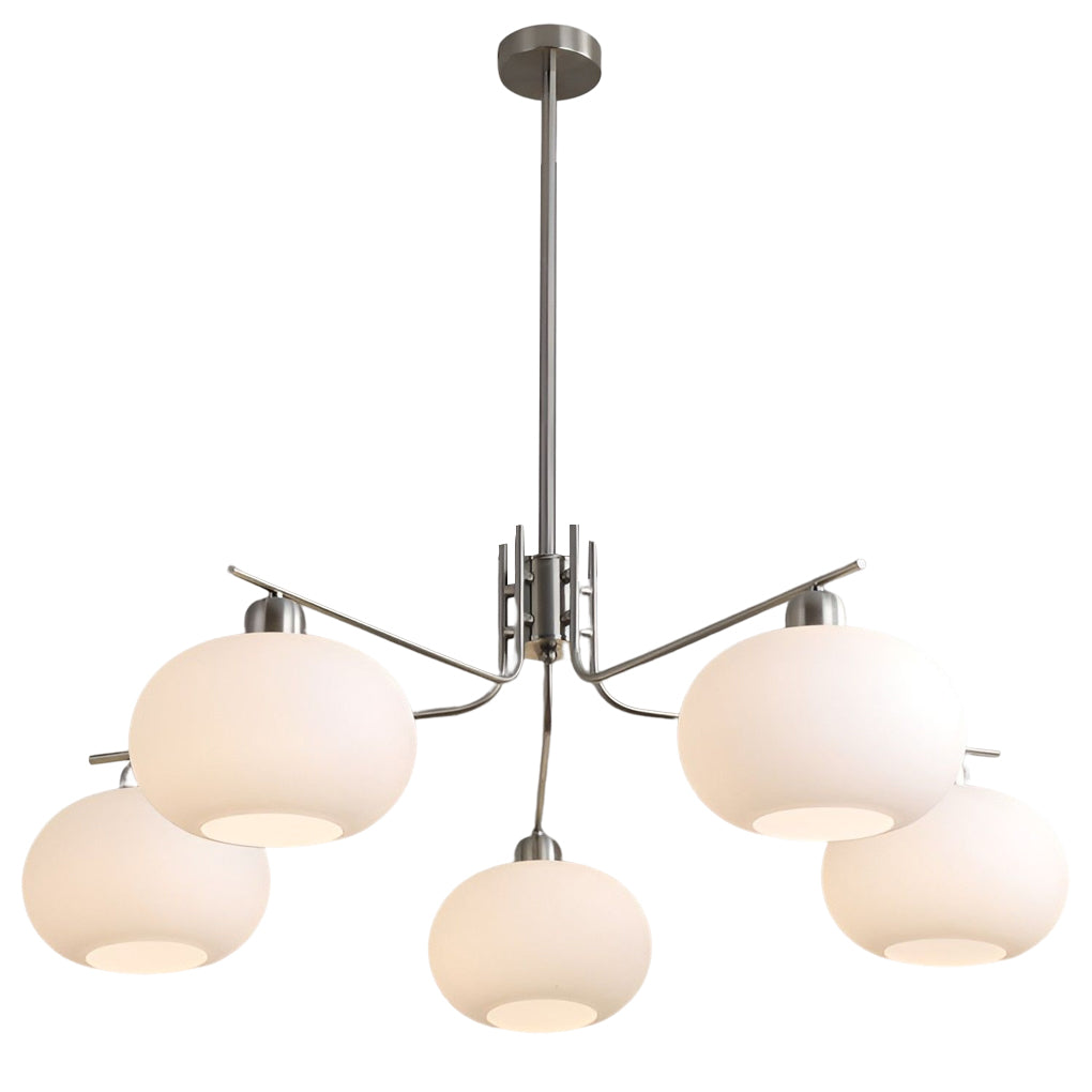 5-Light Modern Chandelier — Glass Shades, Metal, Three-Step Dimming LED, 3000K/4500K/6000K, 39" Diameter
