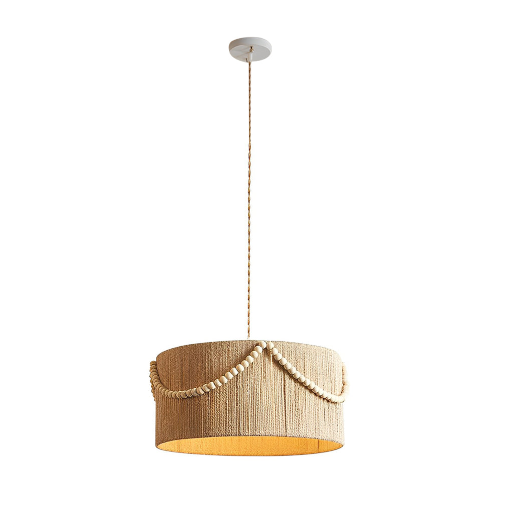 Bohemian Pendant Chandelier — Hemp Rope, Wood Beads and Tassels, E27, 16" or 20" Diameter