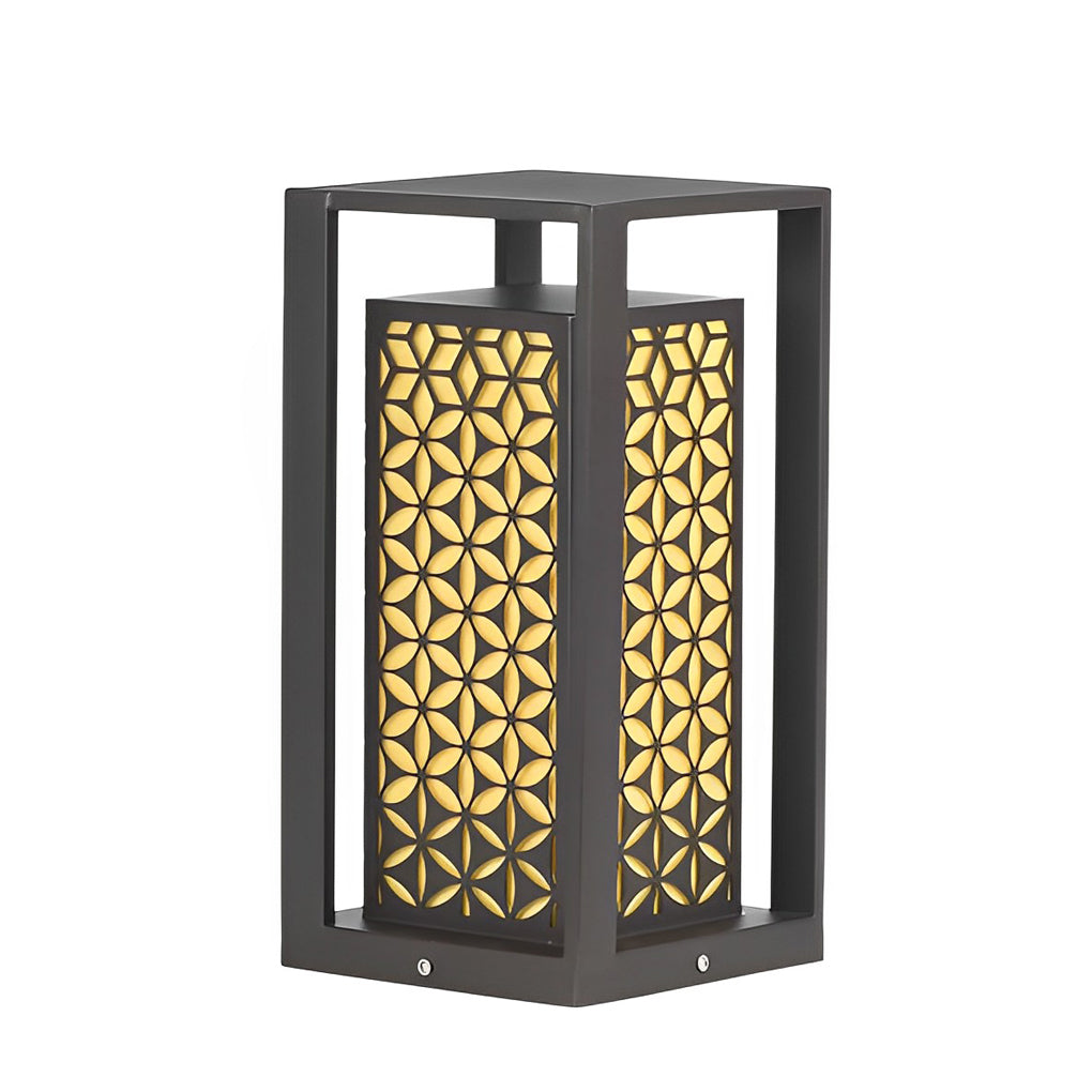 Floral Pattern Modern Bollard Path Light — Black Galvanized Steel, 10W LED, 3000K Warm White
