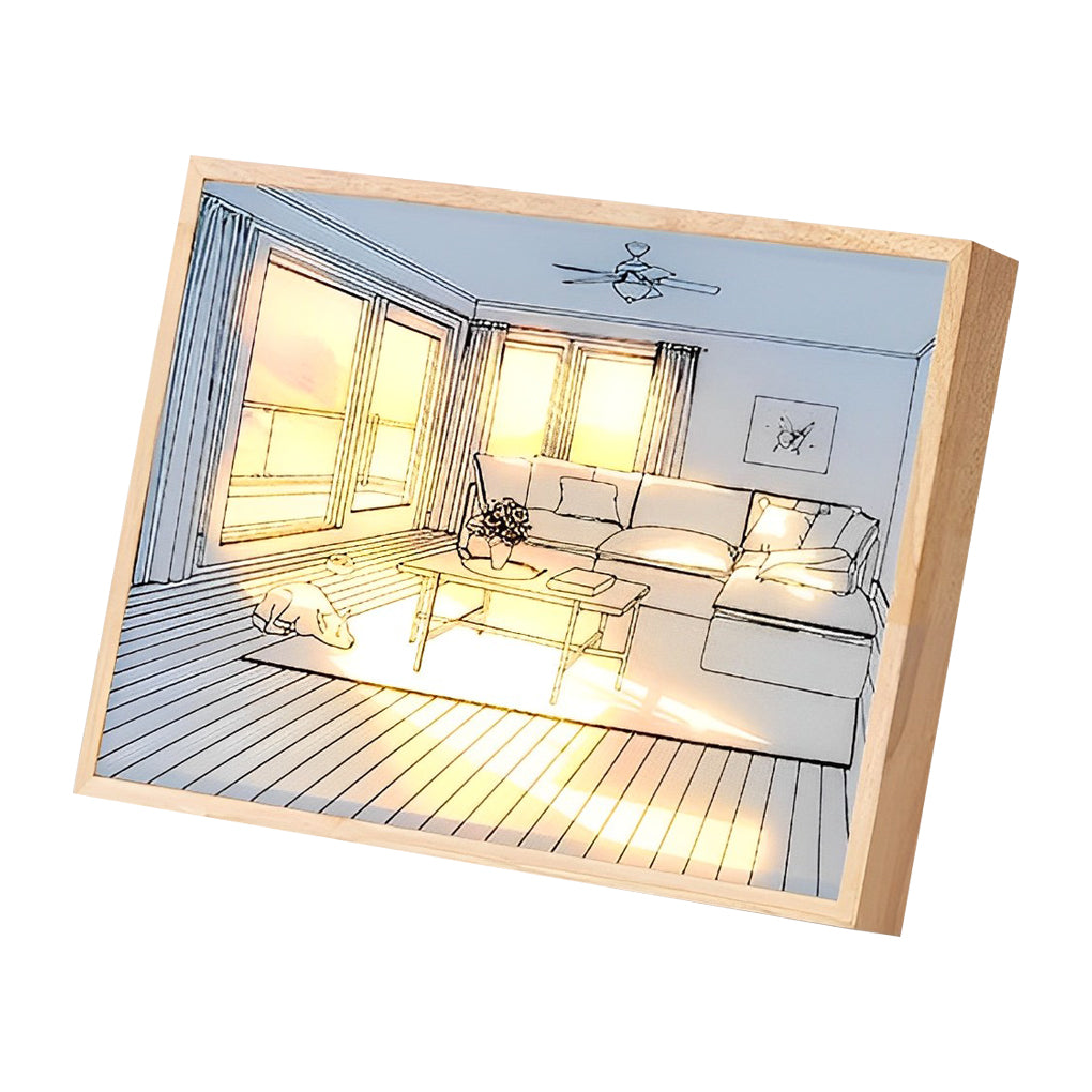 Sunshine LED Wall Art Night Light — Wood and Acrylic Frame, Touch Dimmable, 13" × 9", Rechargeable