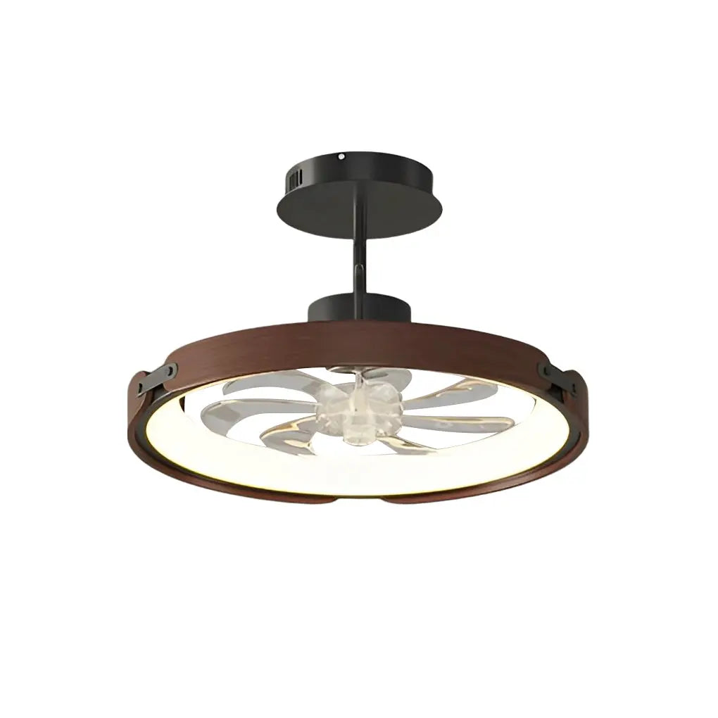 Modern Bladeless Ceiling Fans with Round Wood Design, LED Lighting, and 3-Step Dimming App Control Luxe