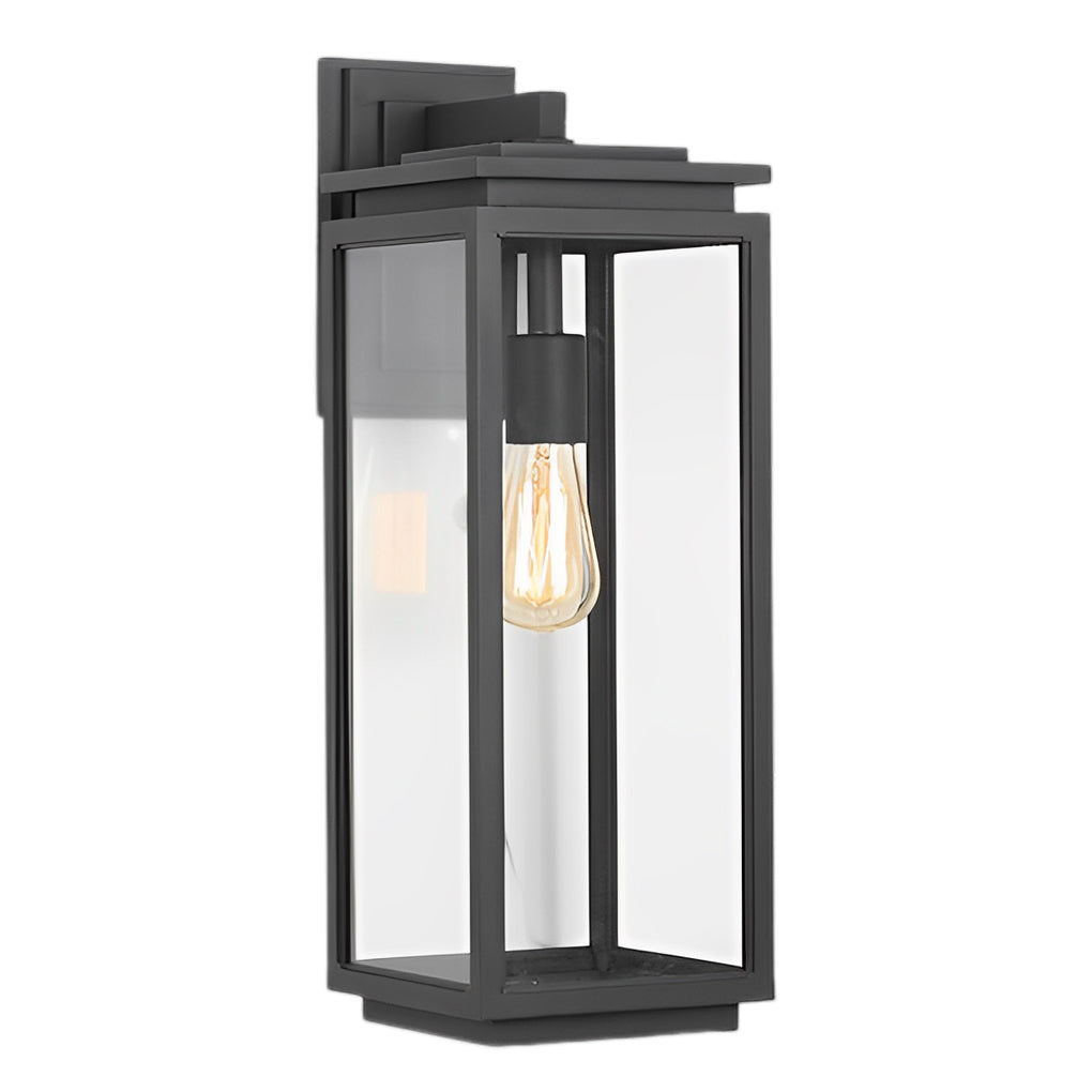Industrial Outdoor Wall Sconce — Black Die-Cast Aluminum and Glass, Rectangular, Waterproof, E27