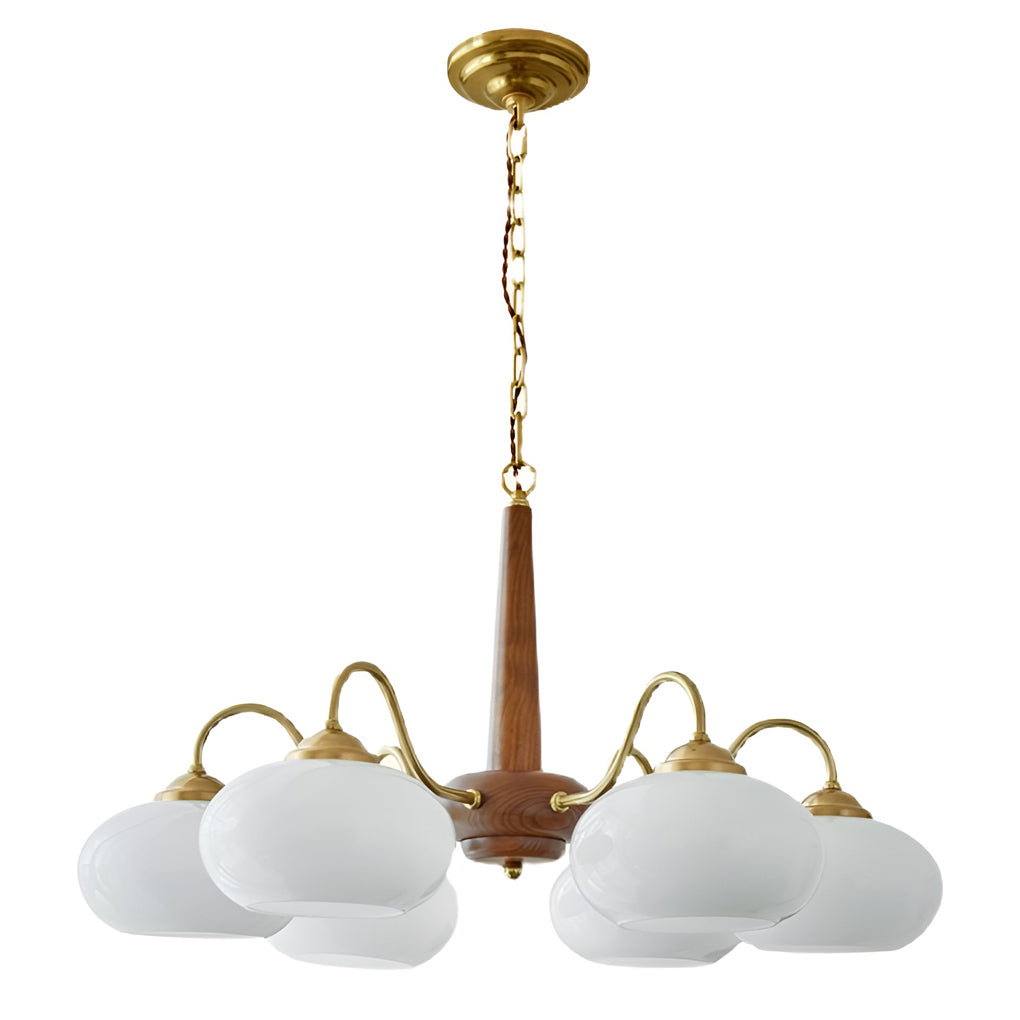 Modern Farmhouse Chandelier — Glass, Wood and Metal, E27, 4-Light or 6-Light