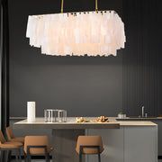 Capiz Shell Chandelier — Brass-Finish Metal, 3-Light LED, 30.3" Wide, Warm White 3000K