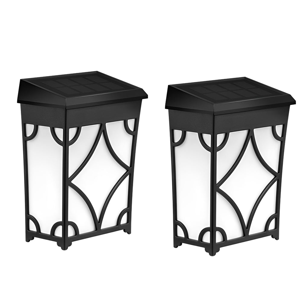 Black Solar Outdoor Wall Sconce, 2-Pack — RGB + Warm White LED, Motion Sensor, IP65 Weatherproof