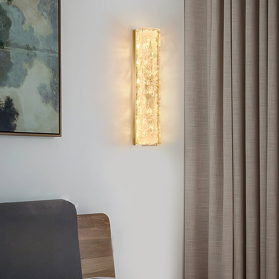 Rectangular Modern Wall Sconce — Brass and Clear Resin, Hardwired LED, 24W / 36W, 3000K Warm White