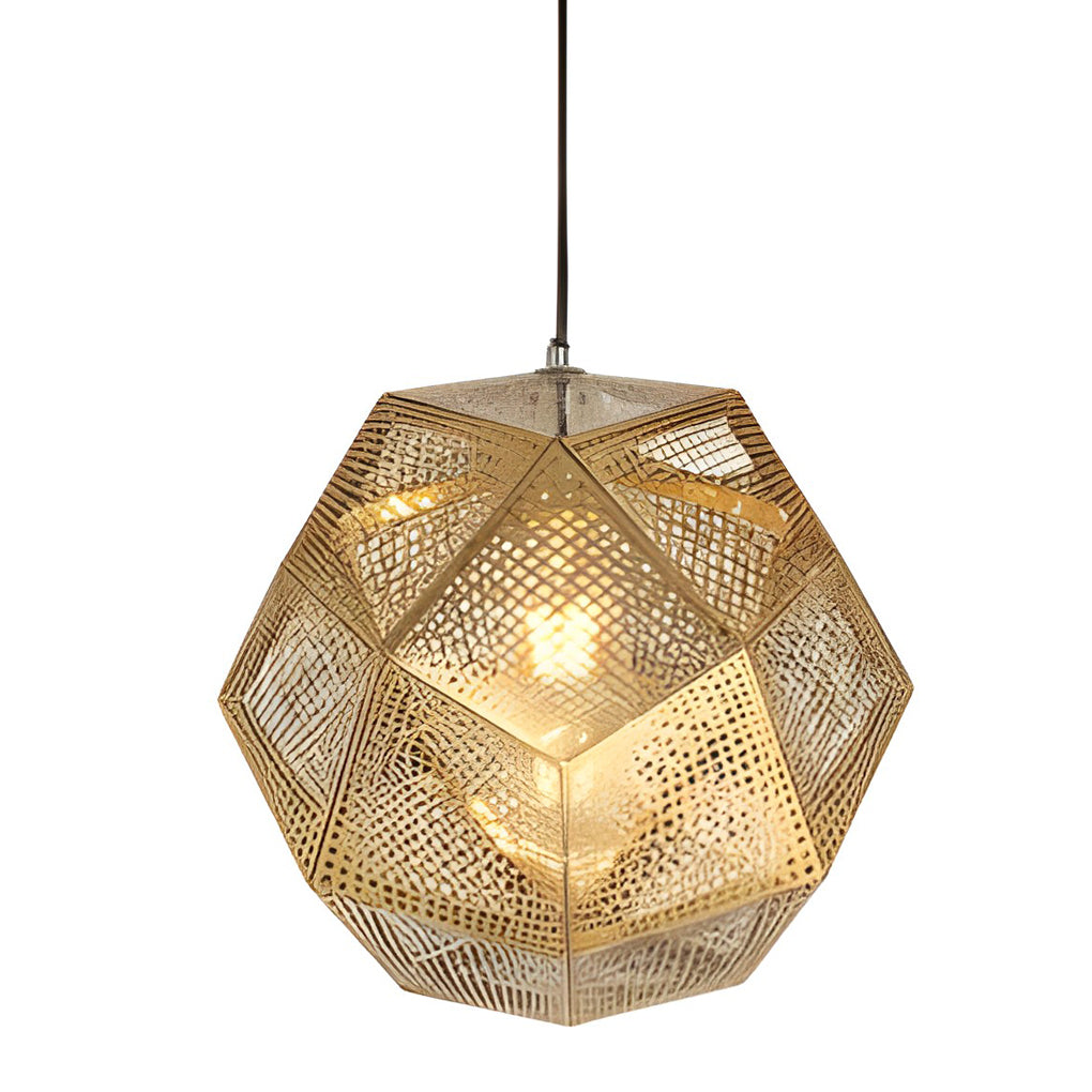 Postmodern Geometric Round Pendant Chandelier — Electroplated Stainless Steel, Hollow Pattern, Silver / Gold / Rose Gold