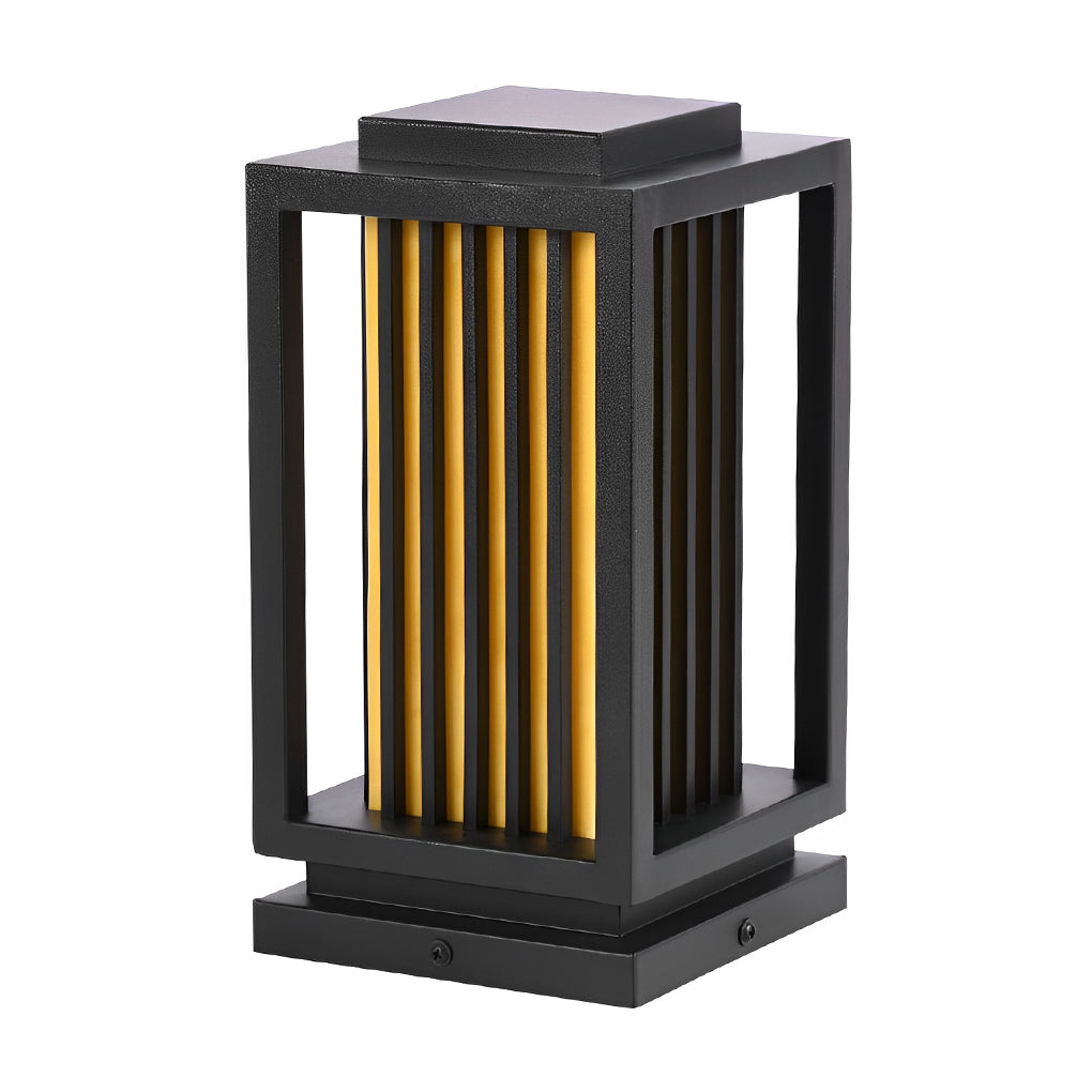 Modern Cage Bollard Pathway Light — Black Galvanized Steel, Imitation Marble Finish, LED 3000K, IP65