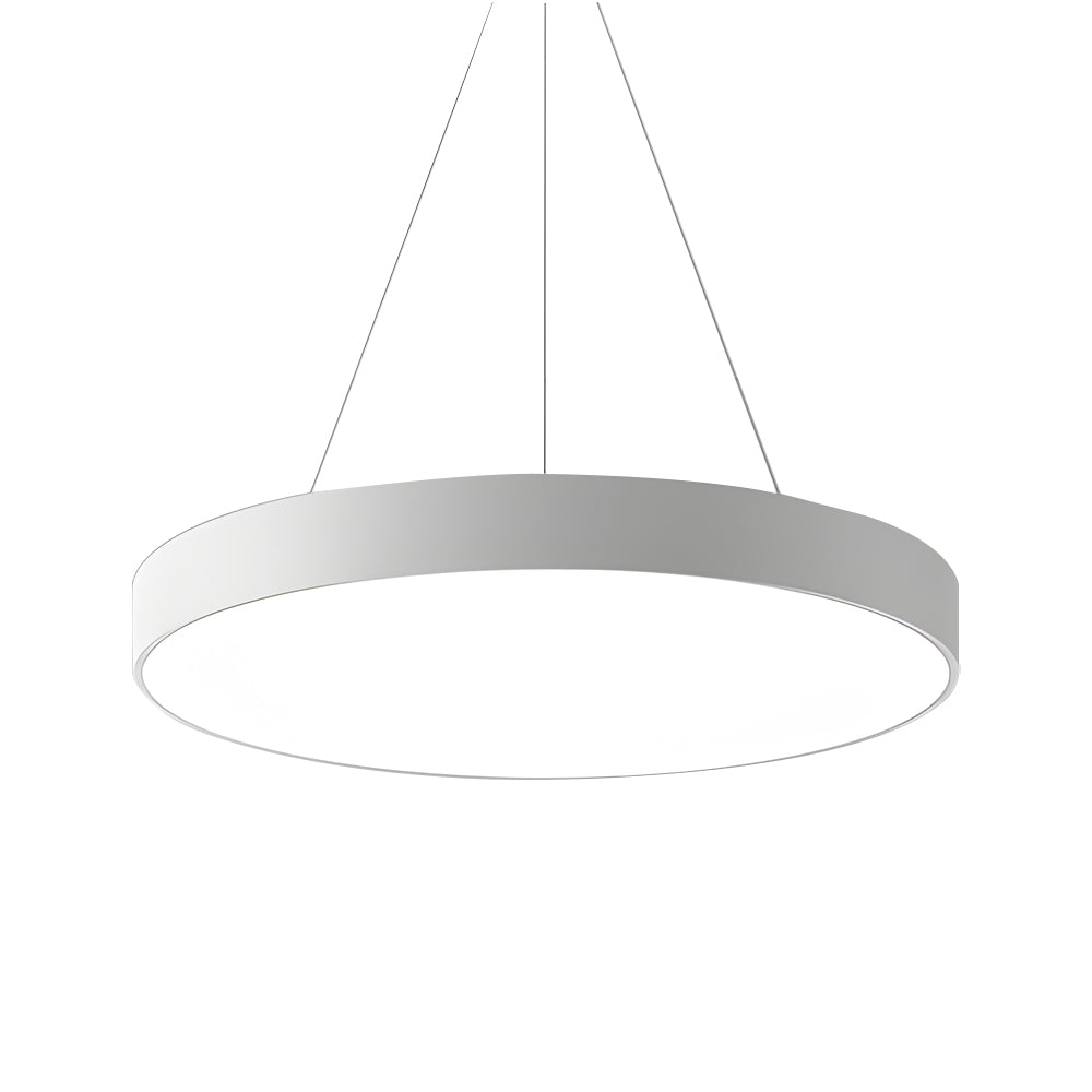 Round Minimalist Office Pendant — Matte Black Iron, LED 6000K, 21W–84W Adjustable Hang