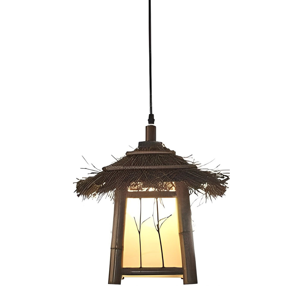 Branch Pattern Bamboo Lantern — Outdoor Hanging or Post Light, E27, Waterproof, 12" Rustic Farmhouse