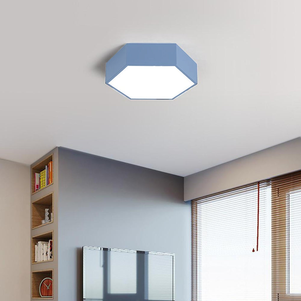 Geometric LED Flush-Mount Ceiling Light — Metal & Acrylic, Tri-Color Wireless Control, 15" Wide