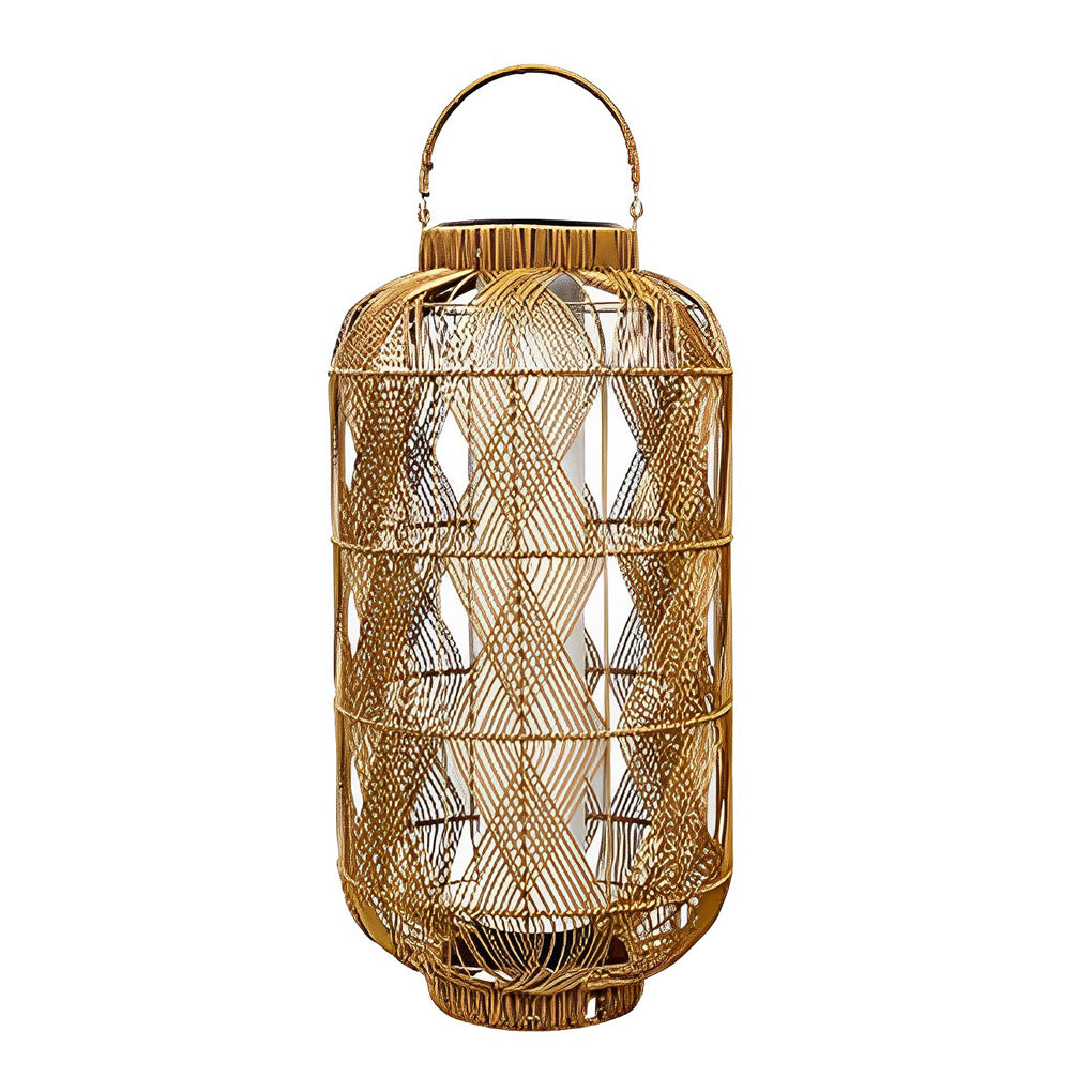Rattan Solar Floor Lamp — PE Rattan and Iron, LED 3000K Warm White, Portable, Waterproof, 12" x 29"