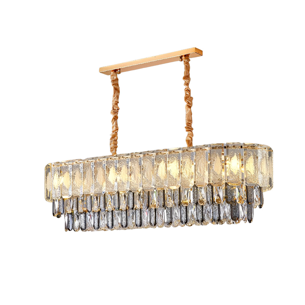 Postmodern Round Crystal Strip Chandelier — Electroplated Hardware, E14, Three-Step Dimming (3000K / 4500K / 6000K)