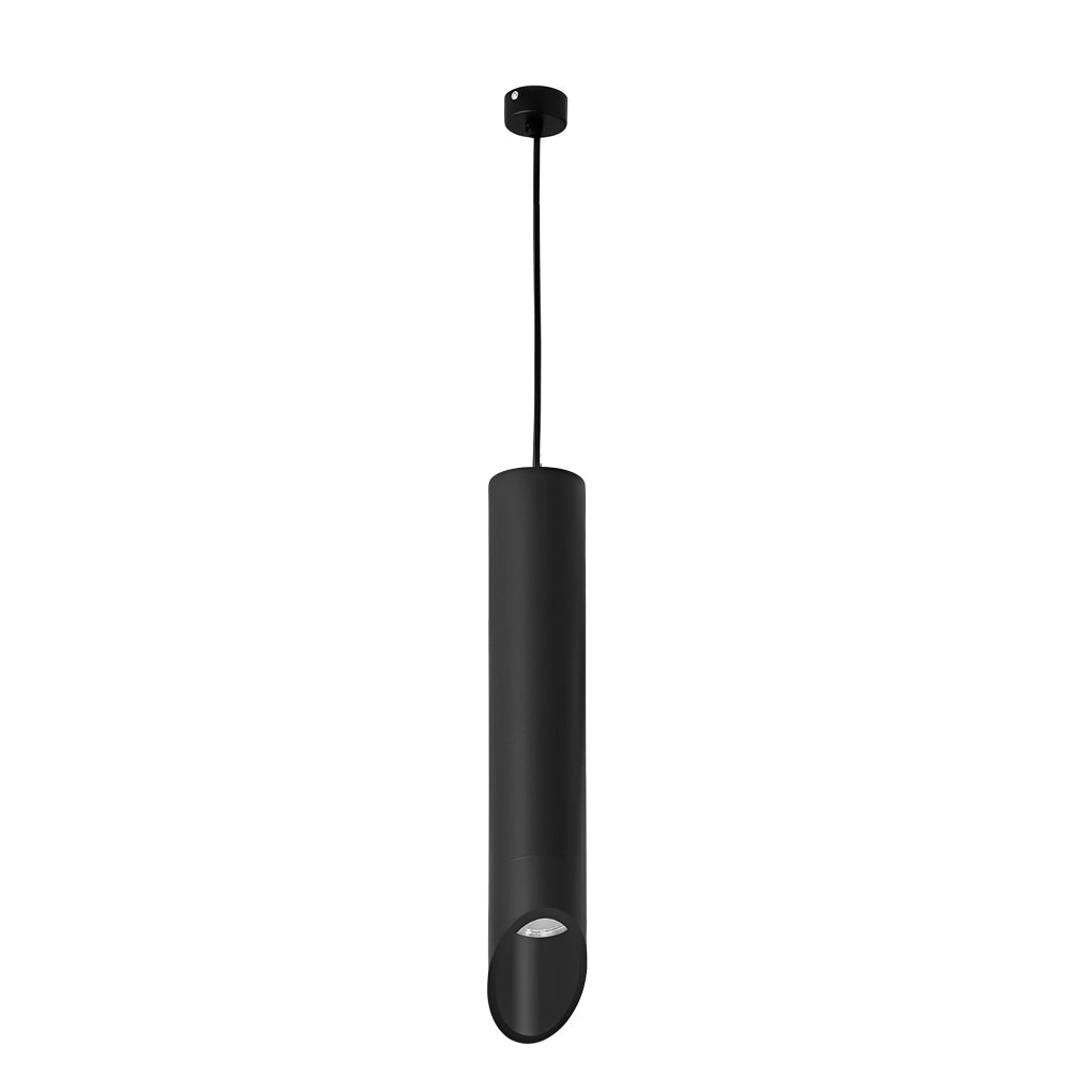 Cylindrical Oblique Mini Pendant — Aluminum, LED 5W 3000K, 2" × 16", Black or White with Gold