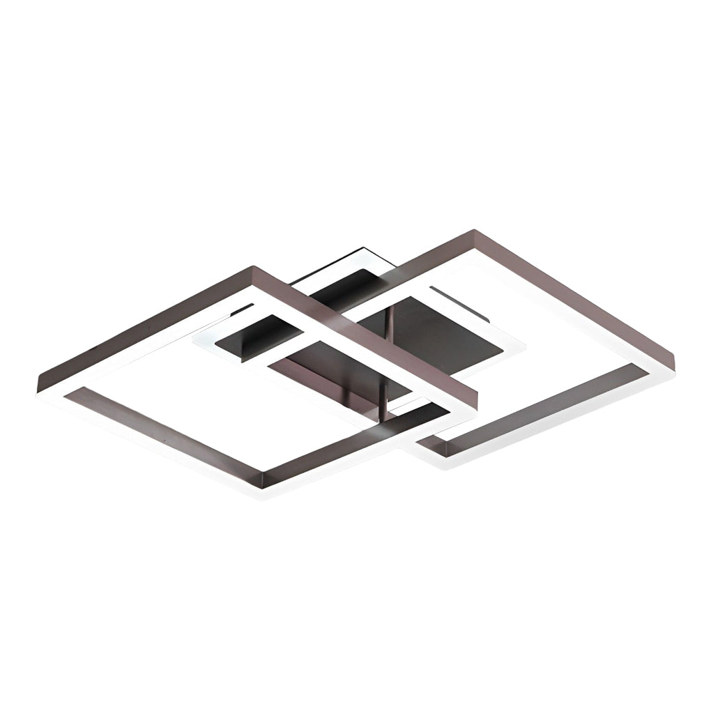 Modern Square Overlapping LED Semi-Flush Mount — Brown Aluminum & Acrylic, 64W / 80W, 3000K / 6000K