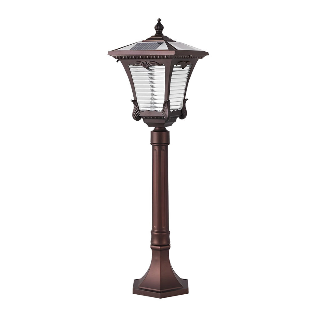 Ornate Vintage Solar LED Post Light — Coffee Gold Aluminum & Glass, Dusk-to-Dawn, IP55, 20" or 31"