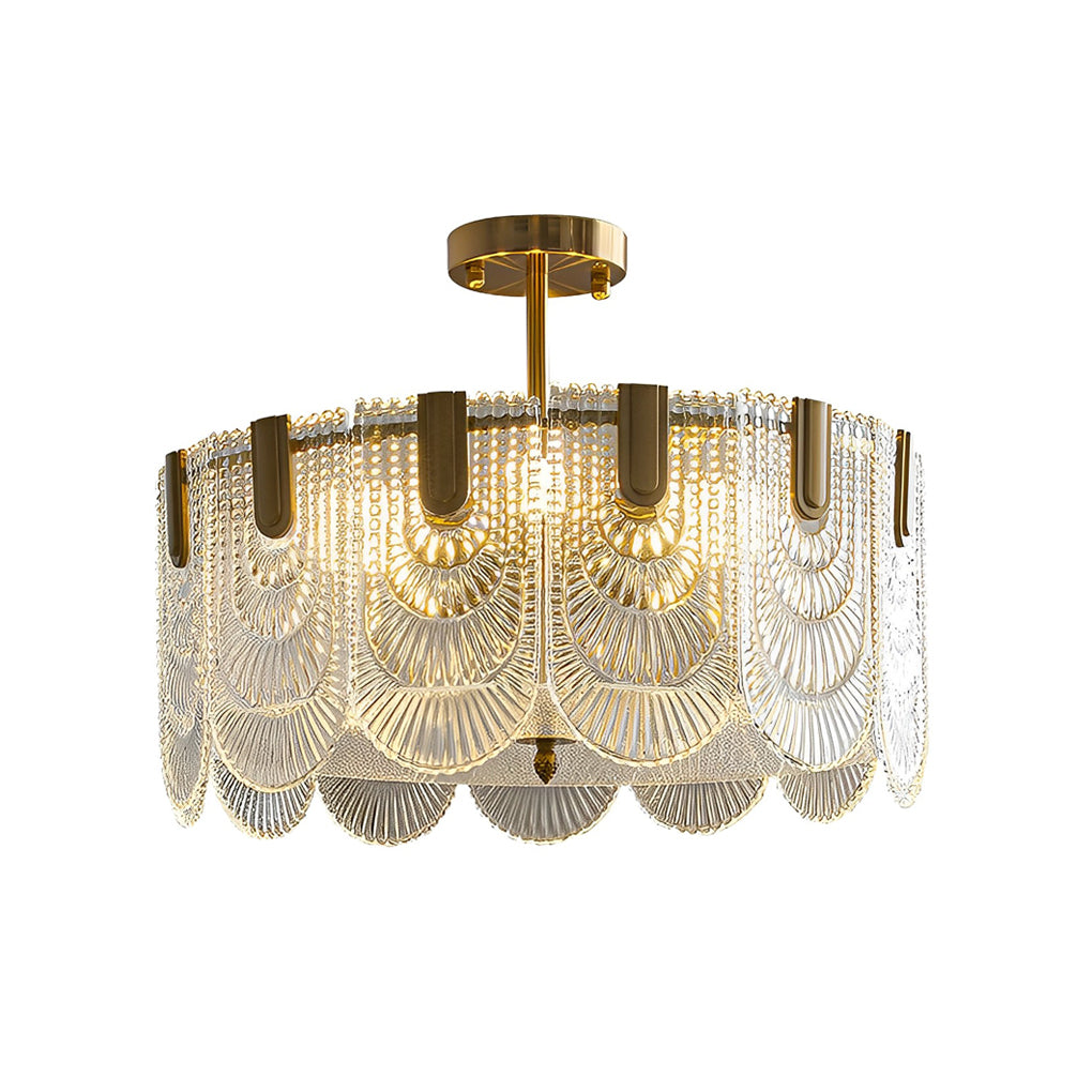 Round French Court Glass Chandelier — Copper Hardware, Three-Step Dimming (3000K/4500K/6000K), 15.7"–23.6"