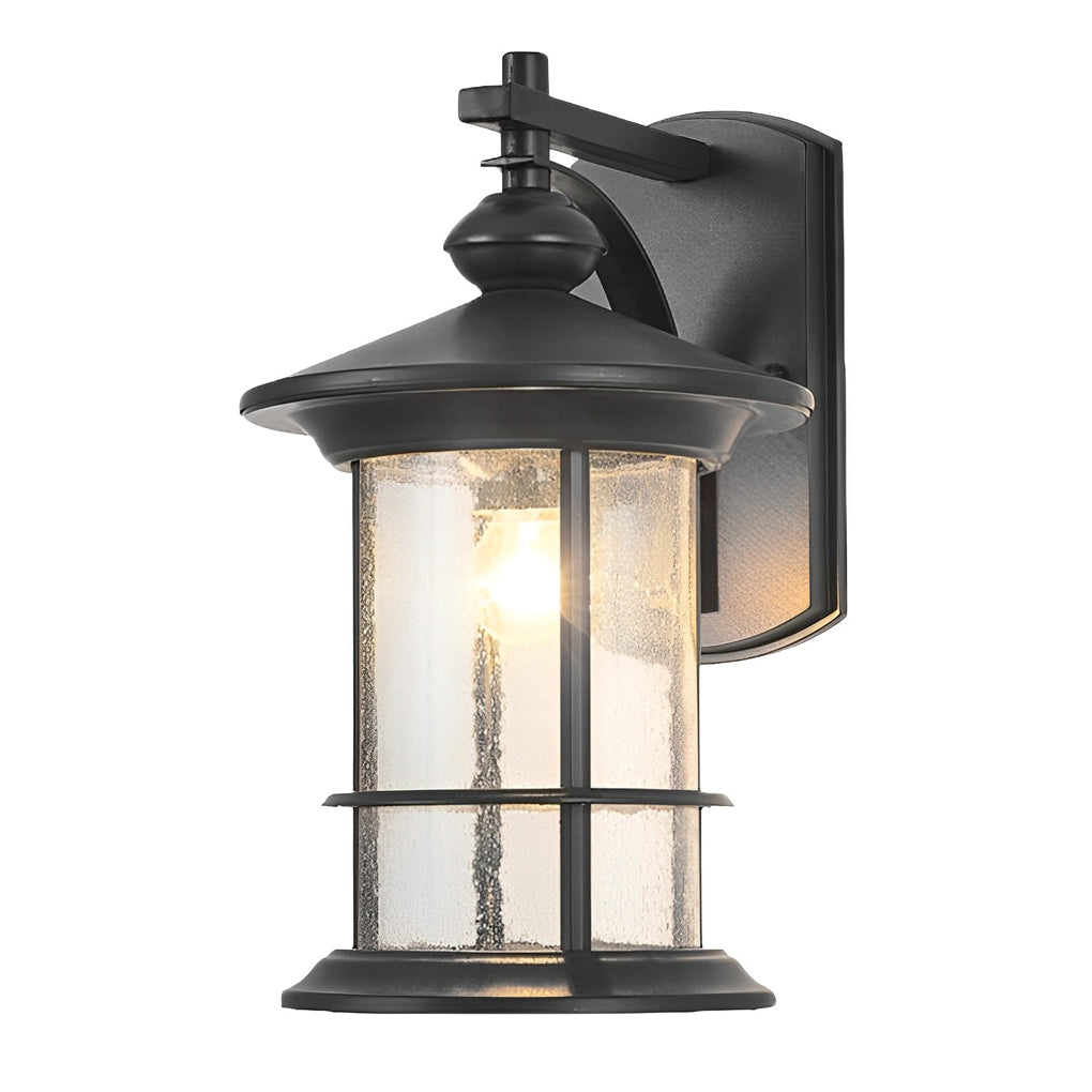 Retro Outdoor Wall Sconce — Black Aluminum and Glass, E27, IP65 Weatherproof, 8" × 13"