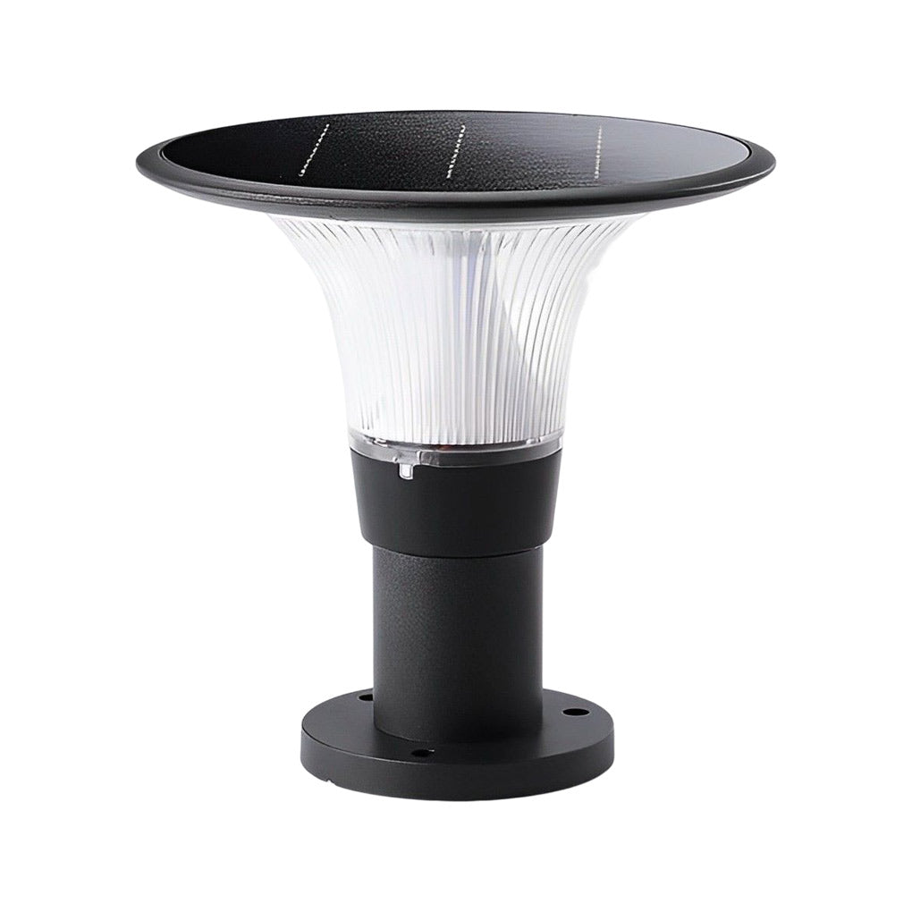 Modern Black Round Solar Post Cap Light — Die-Cast Aluminum, LED, Dimmable, IP55, Warm/White, 9" Diameter