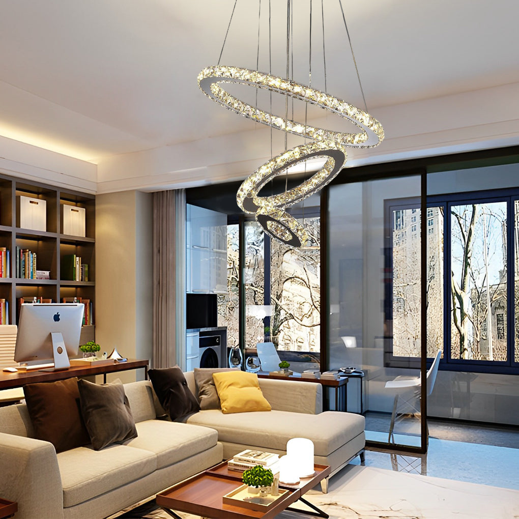 Tiered 3-Ring Crystal Chandelier — Chrome, 40.5W LED, Dimmable, Remote Control, 16" Diameter