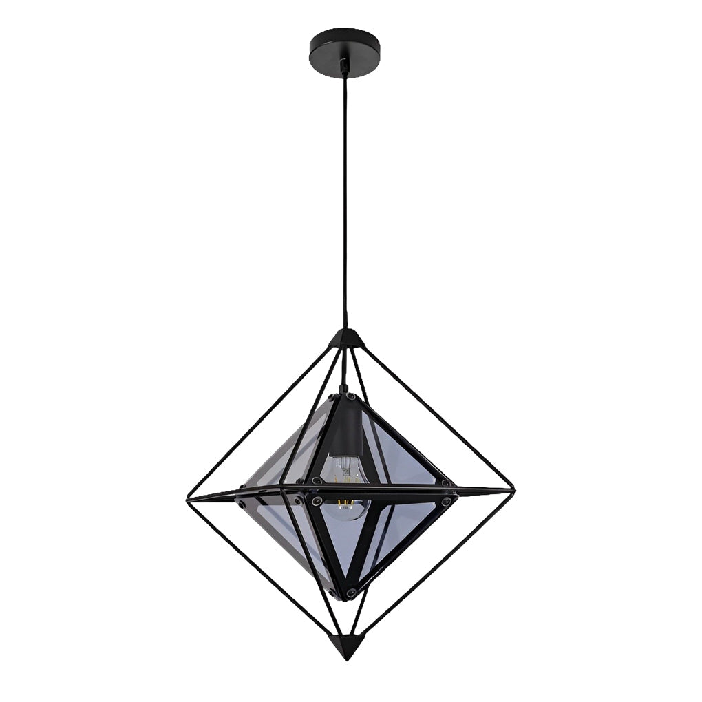 Modern Geometric Glass Pendant Light — E27, 16" Diameter, Amber or Smoke Gray, Gold or Black Finish