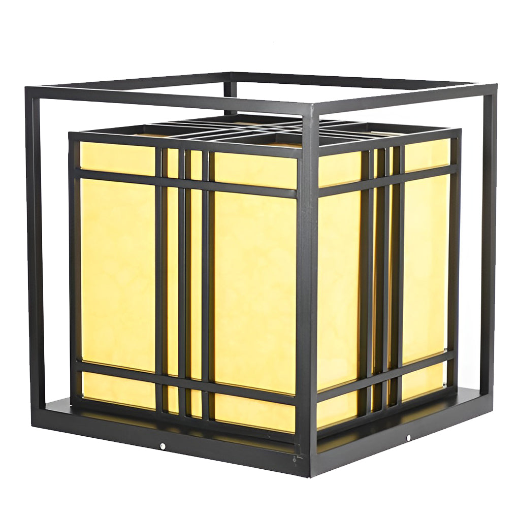Square Outdoor Post Cap Light — Black Galvanized Steel, Imitation Marble Shade, LED, Waterproof, Hardwired