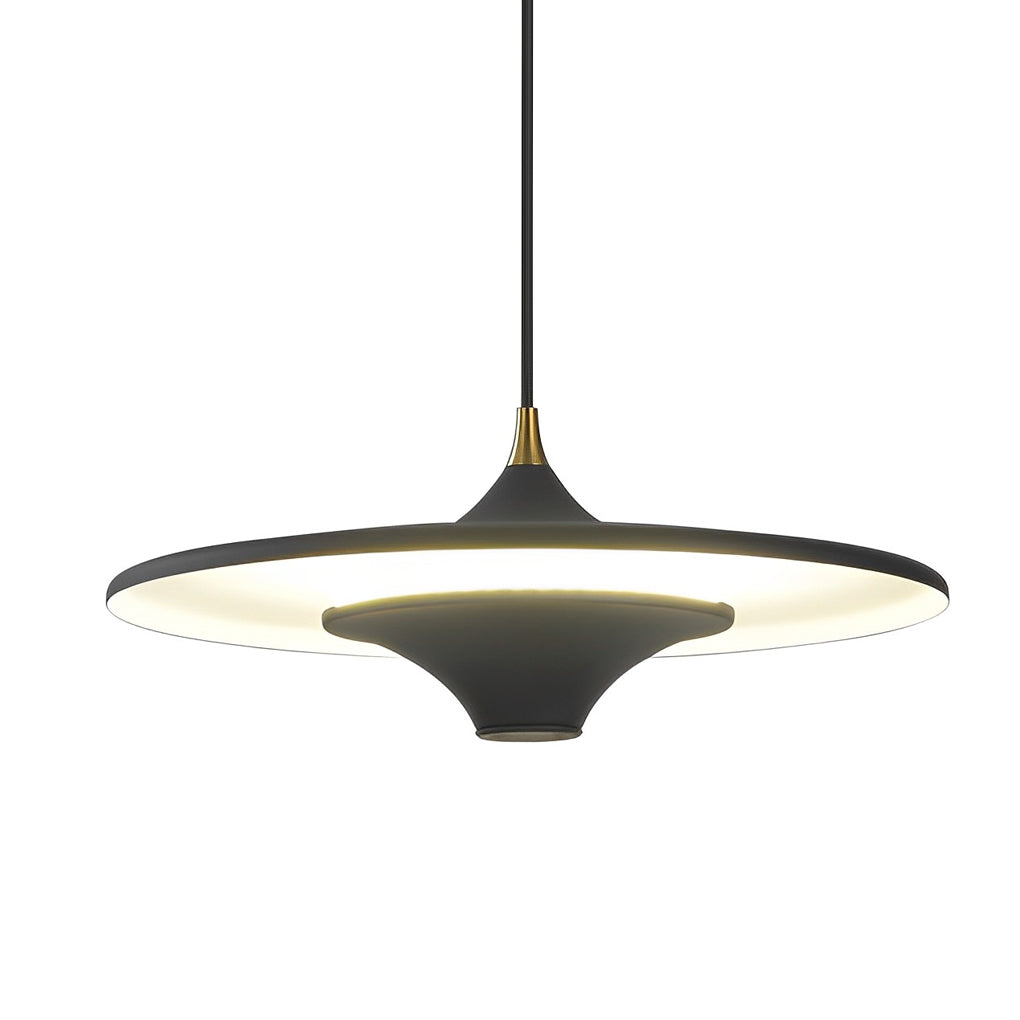 Round COB Pendant Light — Iron, 14" Diameter, Adjustable Hanging, 3000K Warm White, Black / White / Gold
