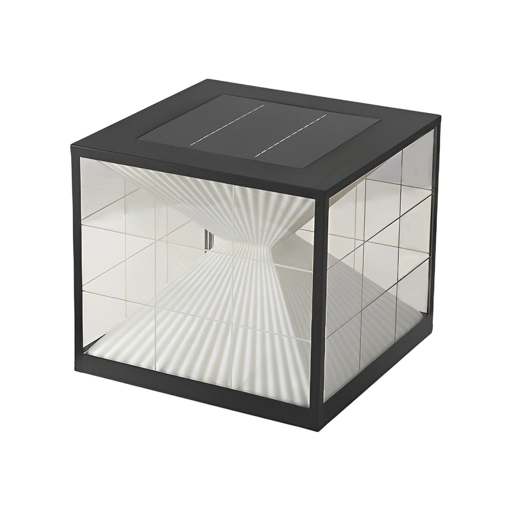 Square Hourglass Solar Fence Post Light — Stainless Steel & Acrylic, LED 3000K, IP65 Weatherproof, Black