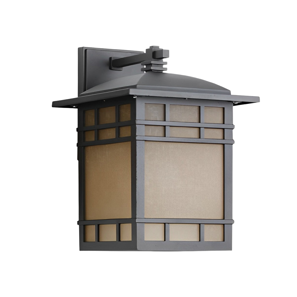 Vintage Industrial Outdoor Wall Sconce — Black Aluminum, Square Yellow Glass Shade, E27, Waterproof