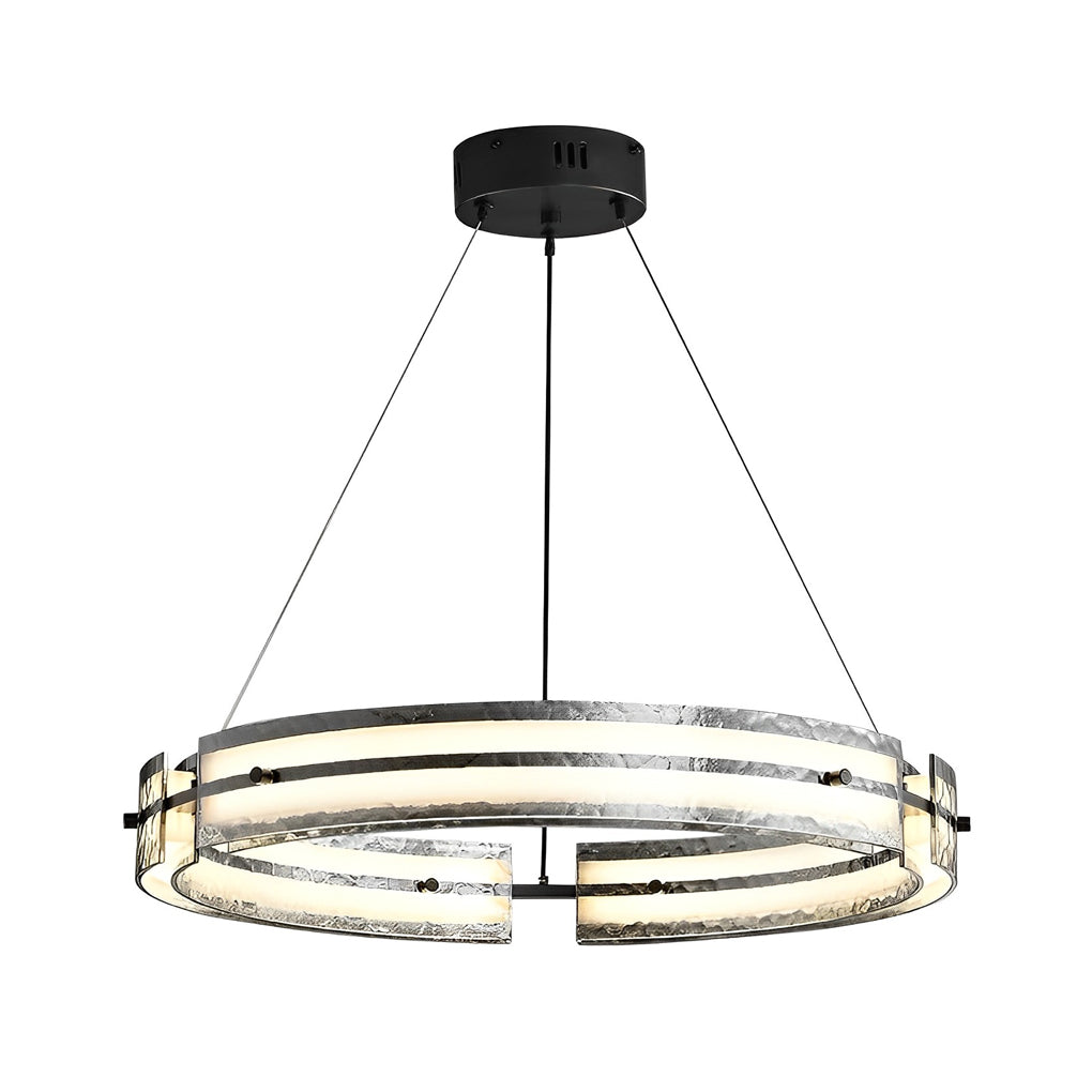Circular Copper & Glass LED Chandelier — Stepless Dimming, 3000K–6000K, 24"/32"/47"