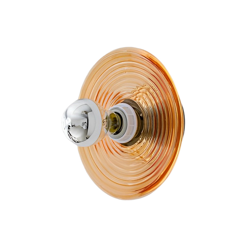 Round Striped Wall Sconce / Flush-Mount — Electroplated Iron and Glass, E27, 3000K, 7.9" Diameter