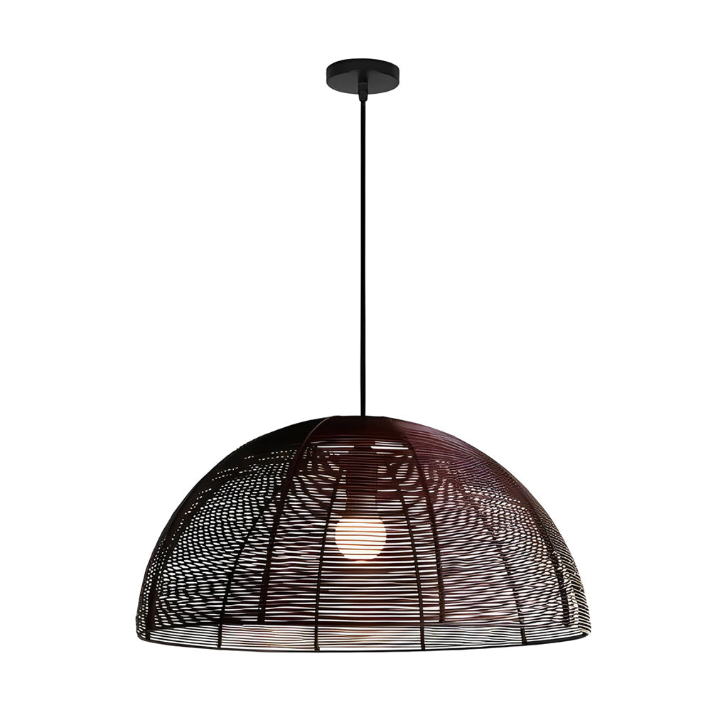 Semicircular Woven Iron Chandelier — Rustic Modern, 20" Diameter, Dining Room Pendant