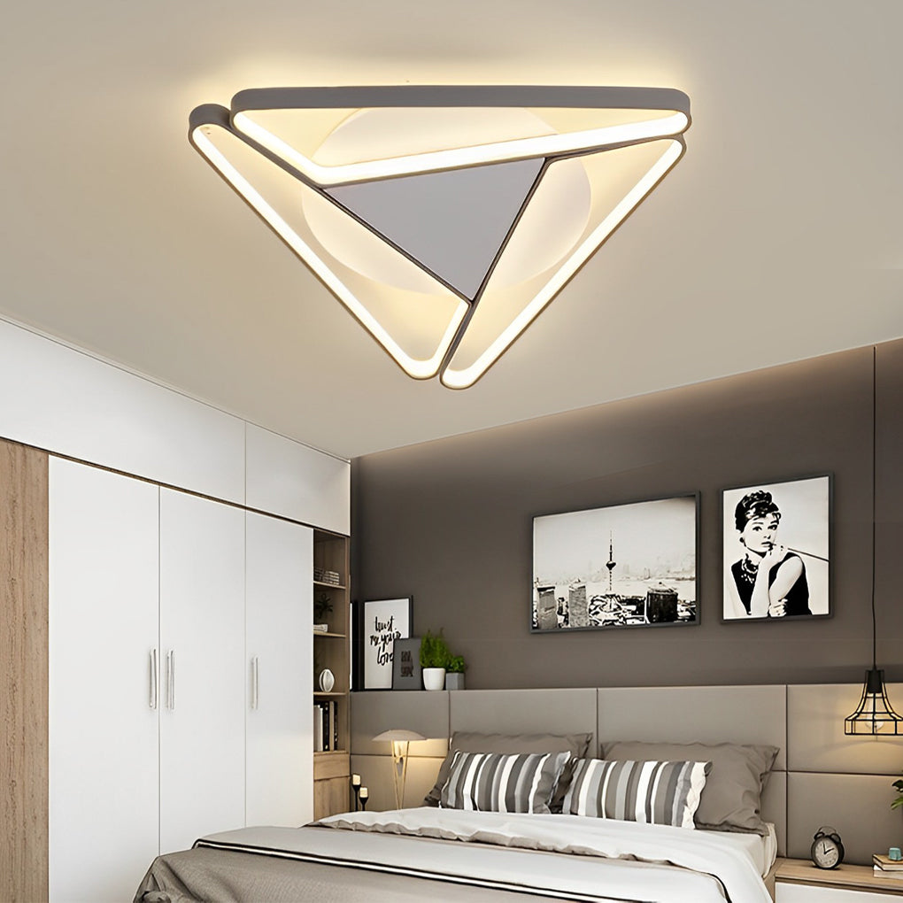 Geometric LED Flush-Mount Ceiling Light — Metal & PVC, 3-Light, 14W, 20" Diameter, Modern