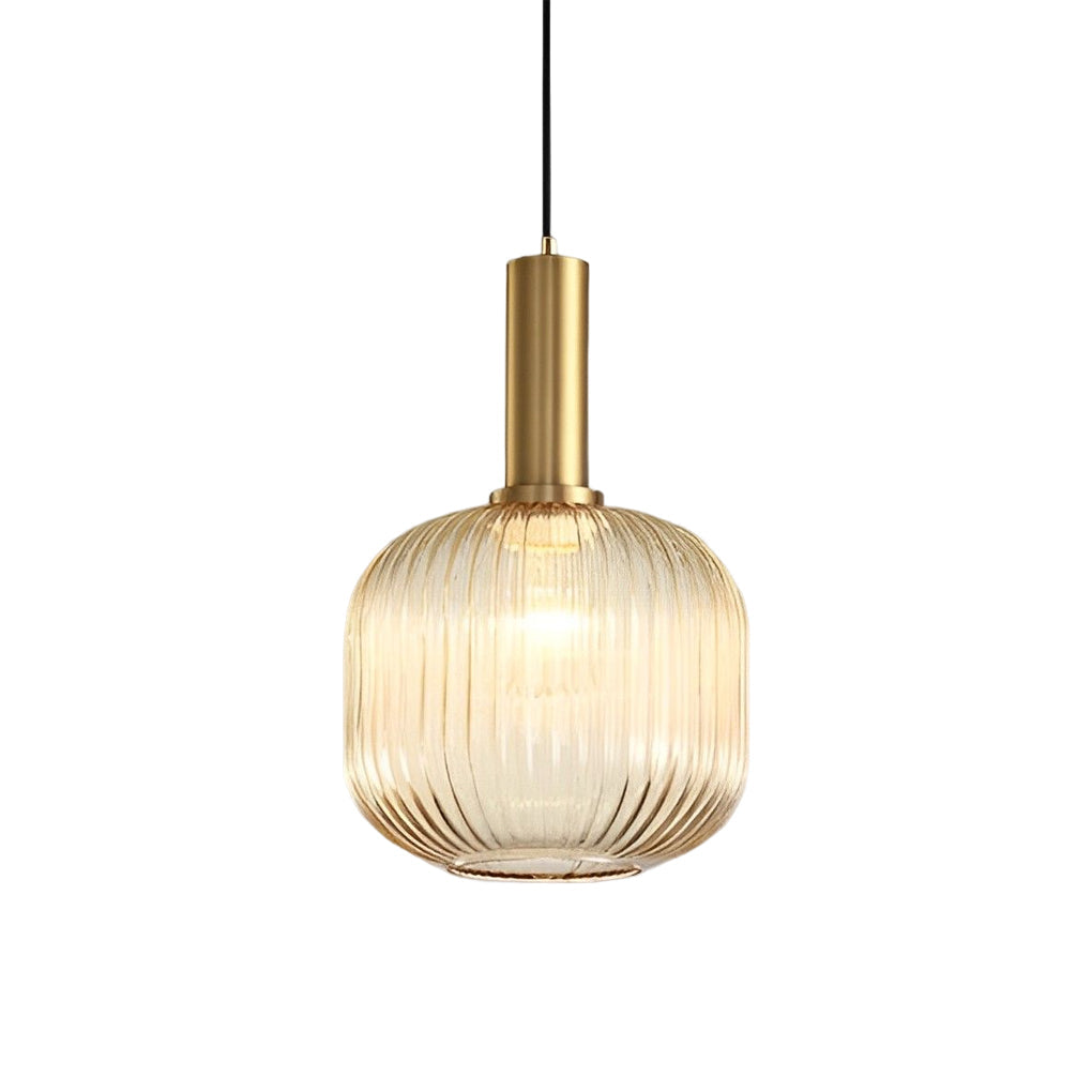 Striped Glass Lantern Mini Pendant — Modern, LED, 3000K, Available in Green, Amber, and Smoke Gray