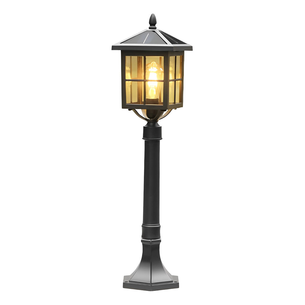 Retro Pavilion-Inspired Outdoor Post Light — Die-Cast Aluminum, Black, E27, Solar / Hardwired, IP23