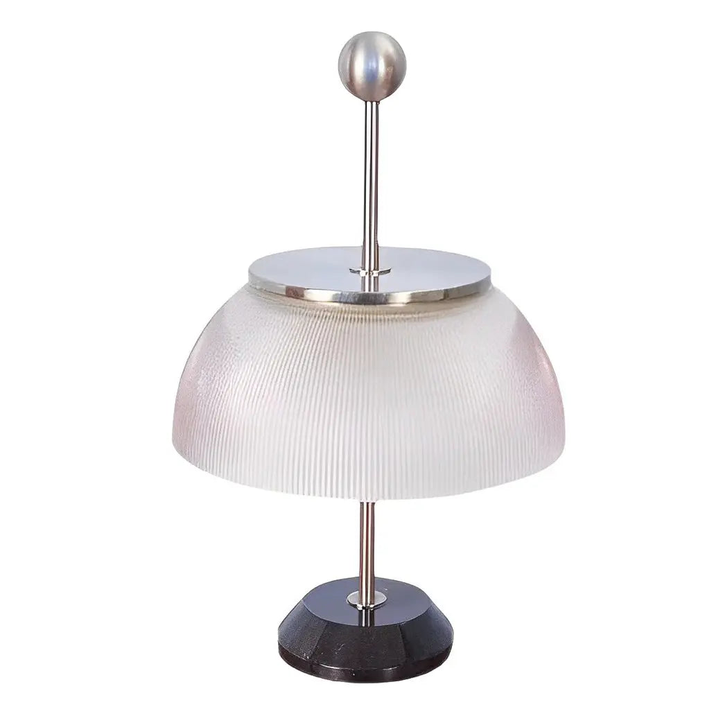 Italian Accent Table Lamps with Ribbed Glass Bowls and Metal Base Luxe
