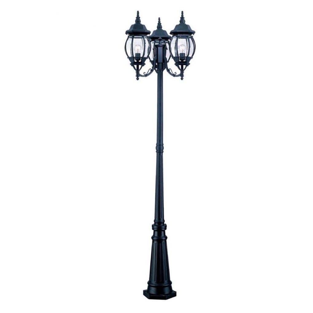 Black Outdoor Post Light — Die-Cast Aluminum and Glass, 3-Light, E27, Waterproof, 3000K Warm White, 23.6" × 118.1"