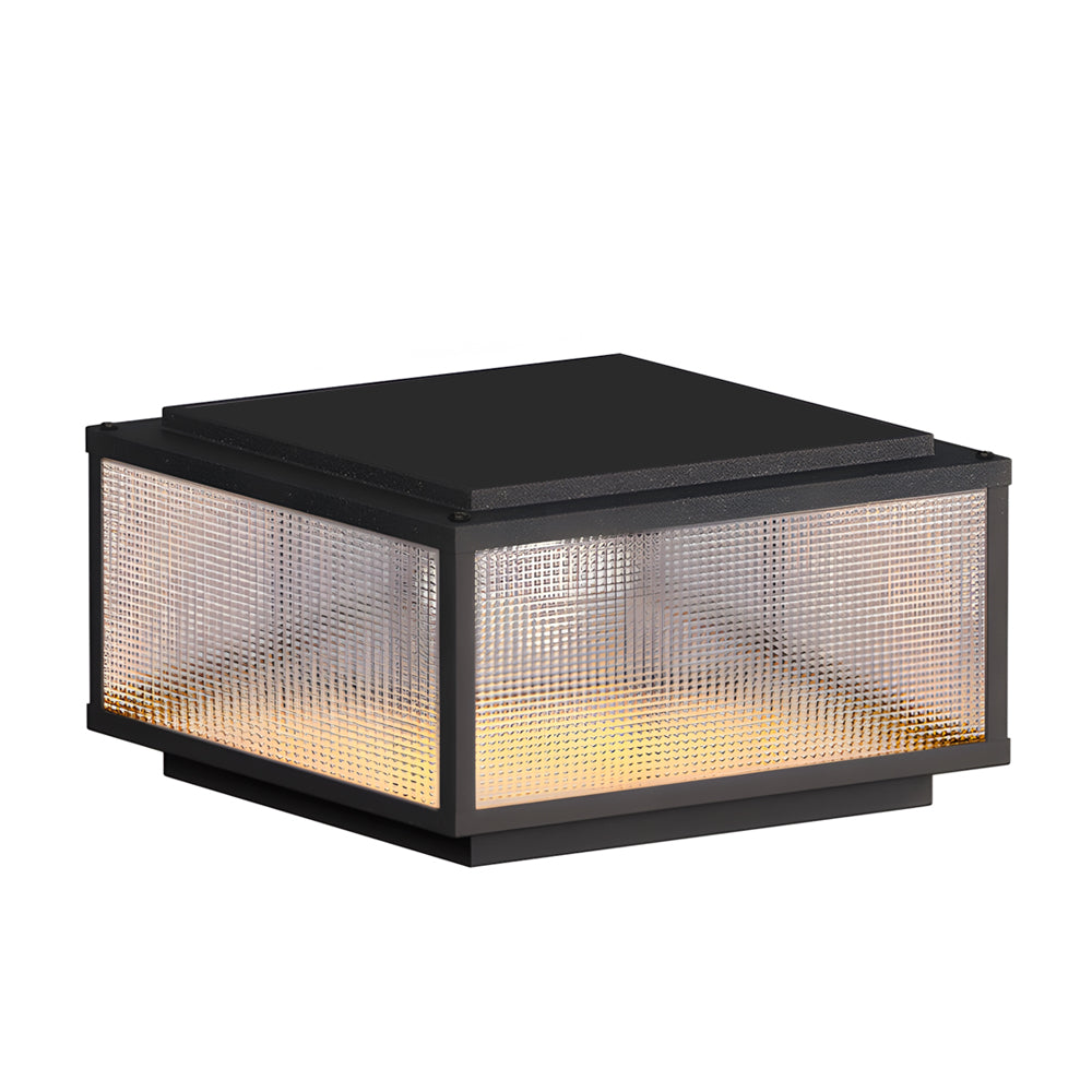 Square Modern Outdoor Pillar Light — Die-Cast Aluminum & Tempered Glass, Solar or Hardwired, LED 3000K, IP65 Weatherproof