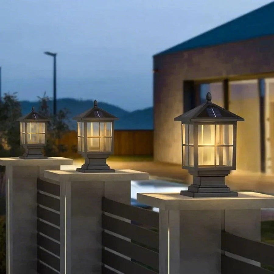 classic black solar pillar lights traditional square design with waterproof led