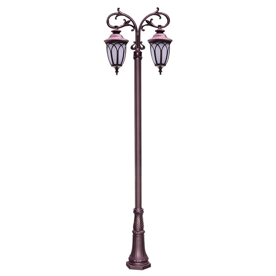 2-Head Outdoor Post Light — Black Die-Cast Aluminum, LED Hardwired, 118" Height