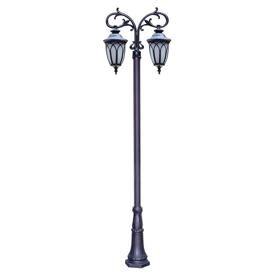 2-Head Outdoor Post Light — Black Die-Cast Aluminum, LED Hardwired, 118" Height