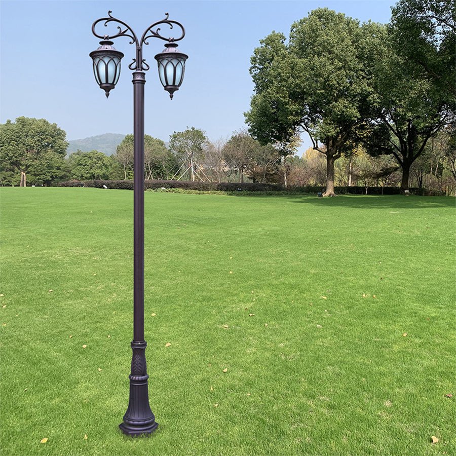 2-Head Outdoor Post Light — Black Die-Cast Aluminum, LED Hardwired, 118" Height