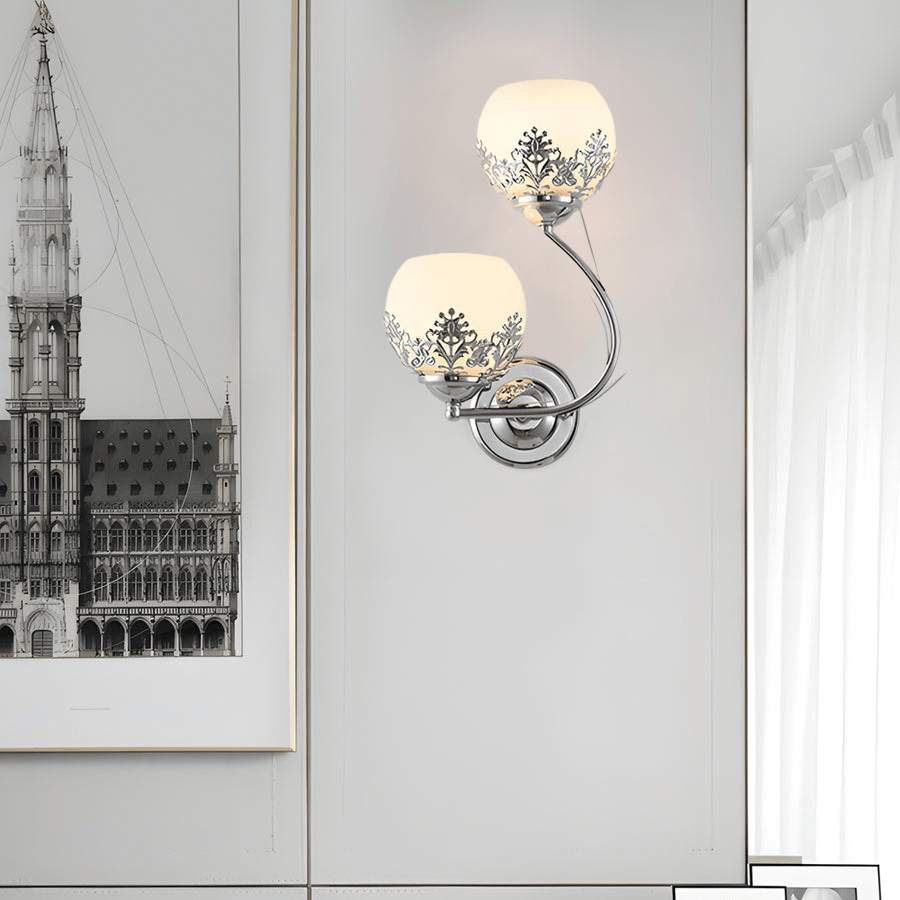 Glass Flower 2-Light Wall Sconce — Metal and Glass, E27, Hardwired, Gold or Silver