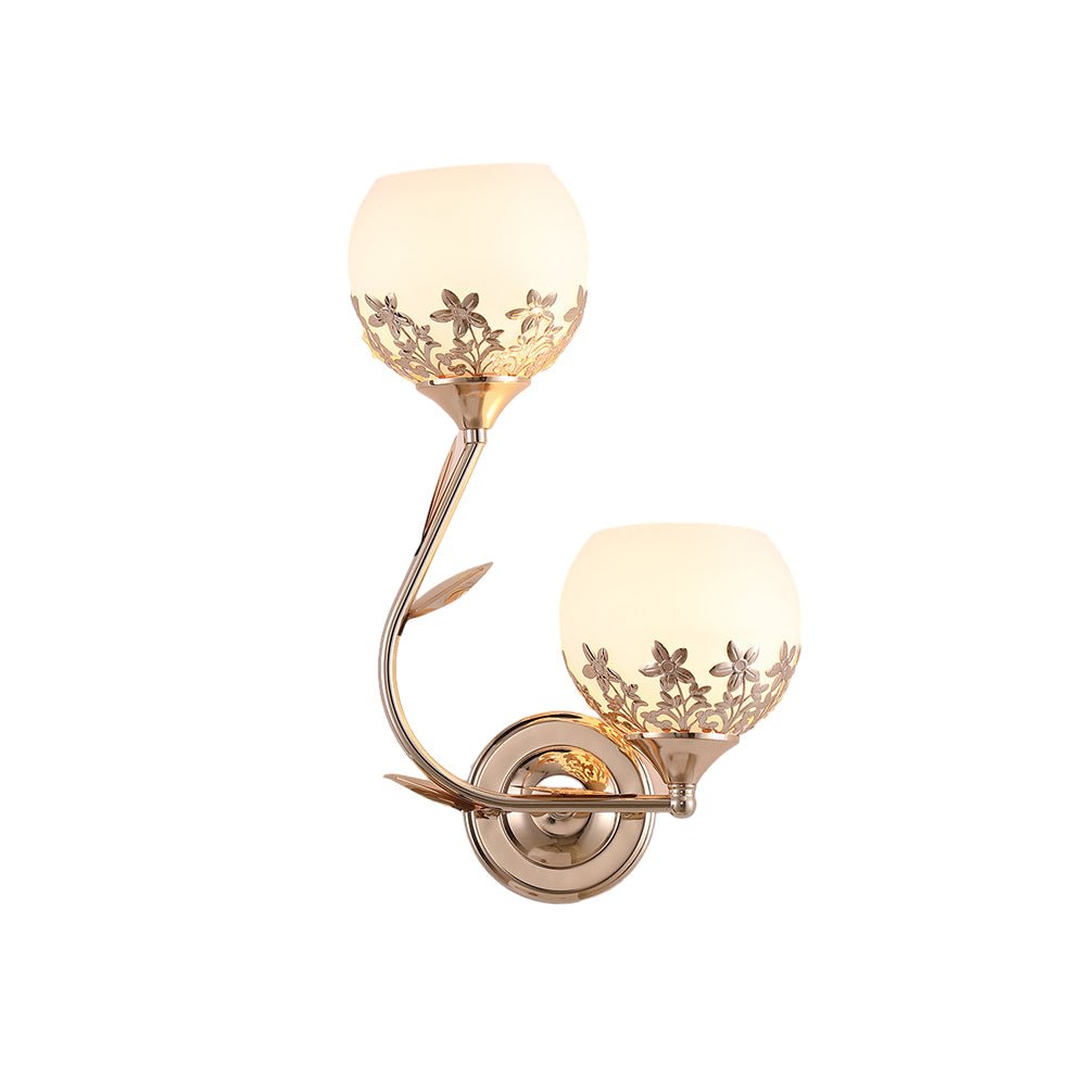 Glass Flower 2-Light Wall Sconce — Metal and Glass, E27, Hardwired, Gold or Silver