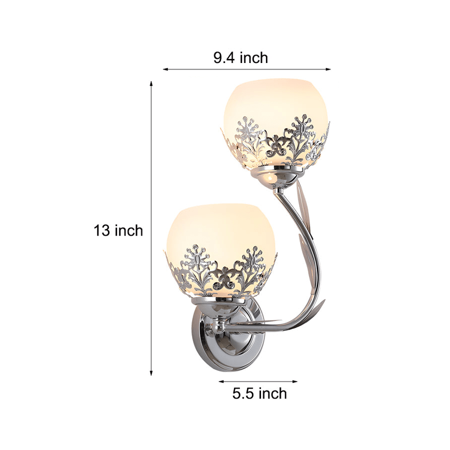 Glass Flower 2-Light Wall Sconce — Metal and Glass, E27, Hardwired, Gold or Silver