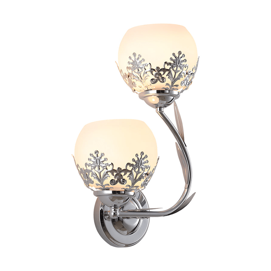 Glass Flower 2-Light Wall Sconce — Metal and Glass, E27, Hardwired, Gold or Silver
